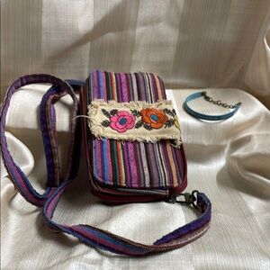 Vibrant Red and Pink Crossbody Bags with Stripes with bonus bracelet